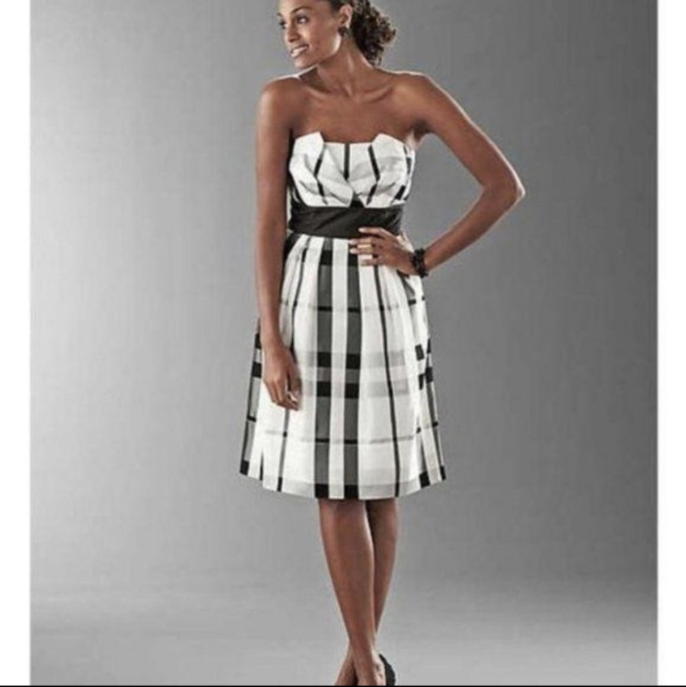 White House Black Market black and white plaid tea length dress